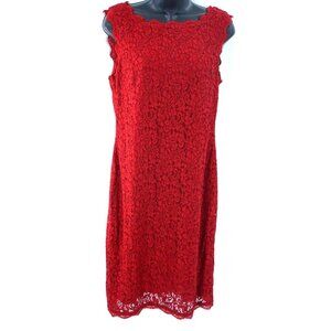 Adrianna Papell Women Sheath‎ Dress 10 Red Lace Neckline Lined Zipper Closure